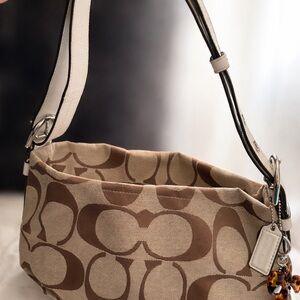 Coach Beige and Brown Signature Canvas Shoulder Bag